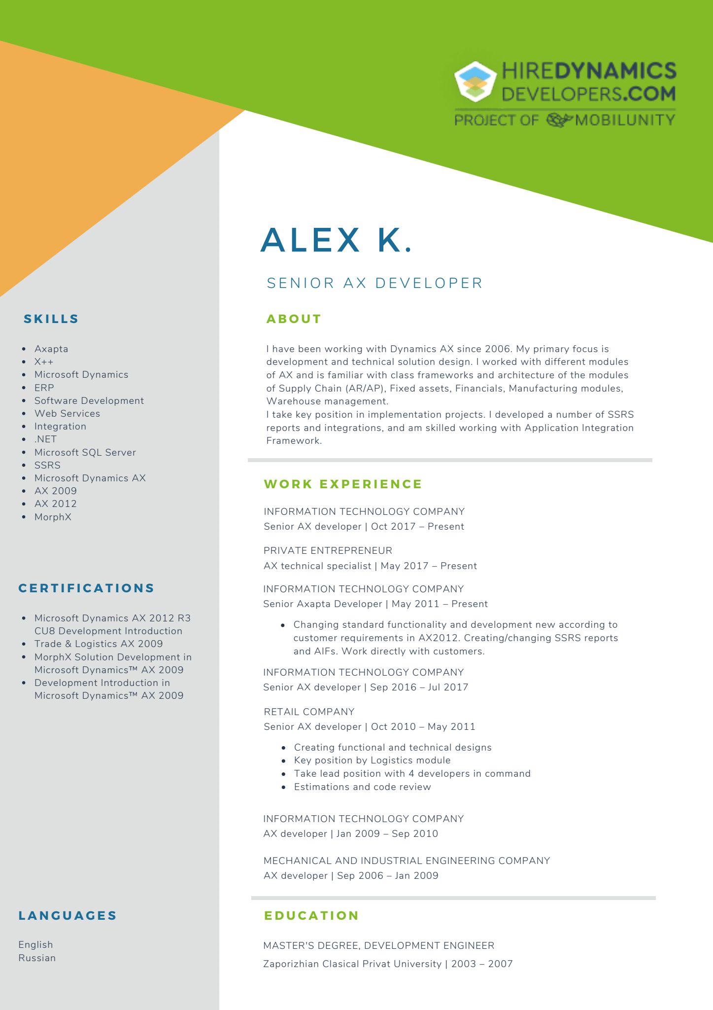 Alex K. – Senior AX developer