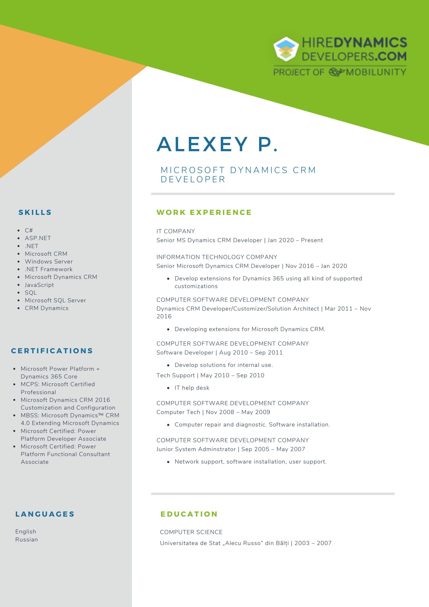 Alexey P. – Dynamics CRM Developer