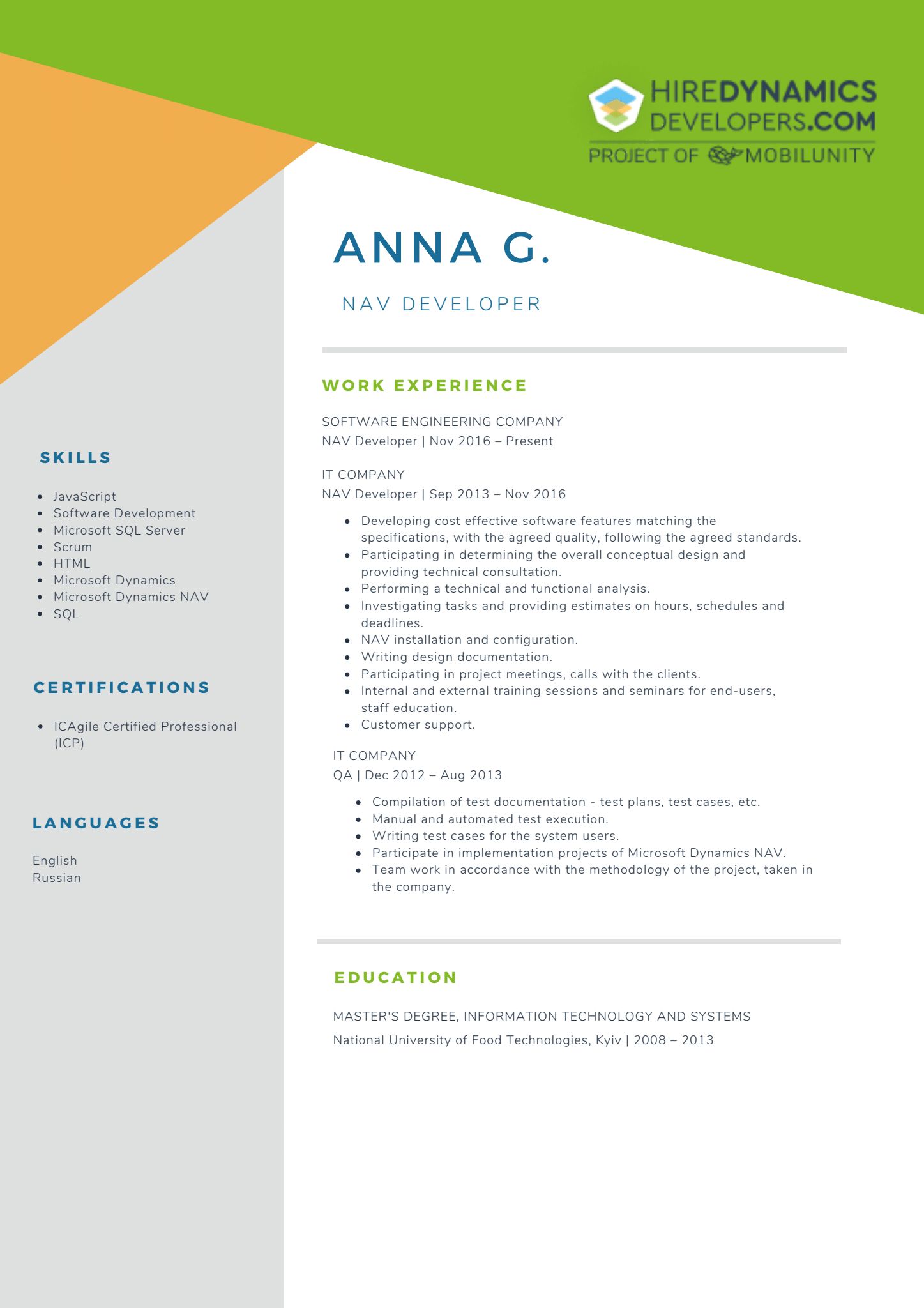 Anna G. – BC/NAV Developer at HireDynamicsDevelopers