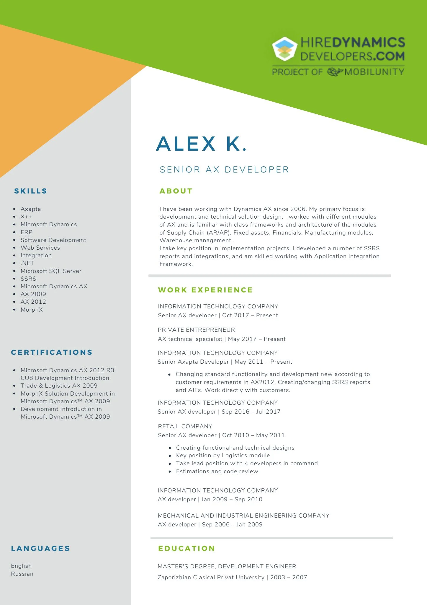 Alex K. – Senior AX developer