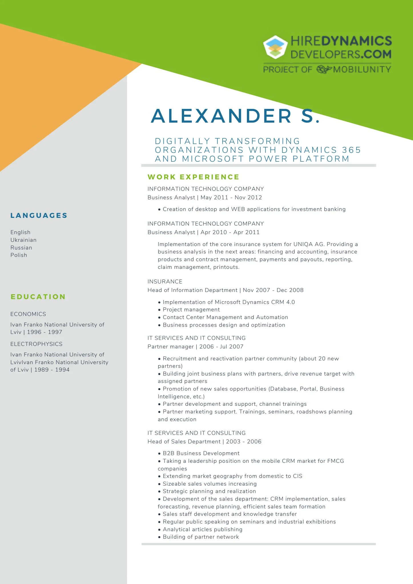 Alexander S. – Digitally transforming organizations with Dynamics 365 and Microsoft Power Platform