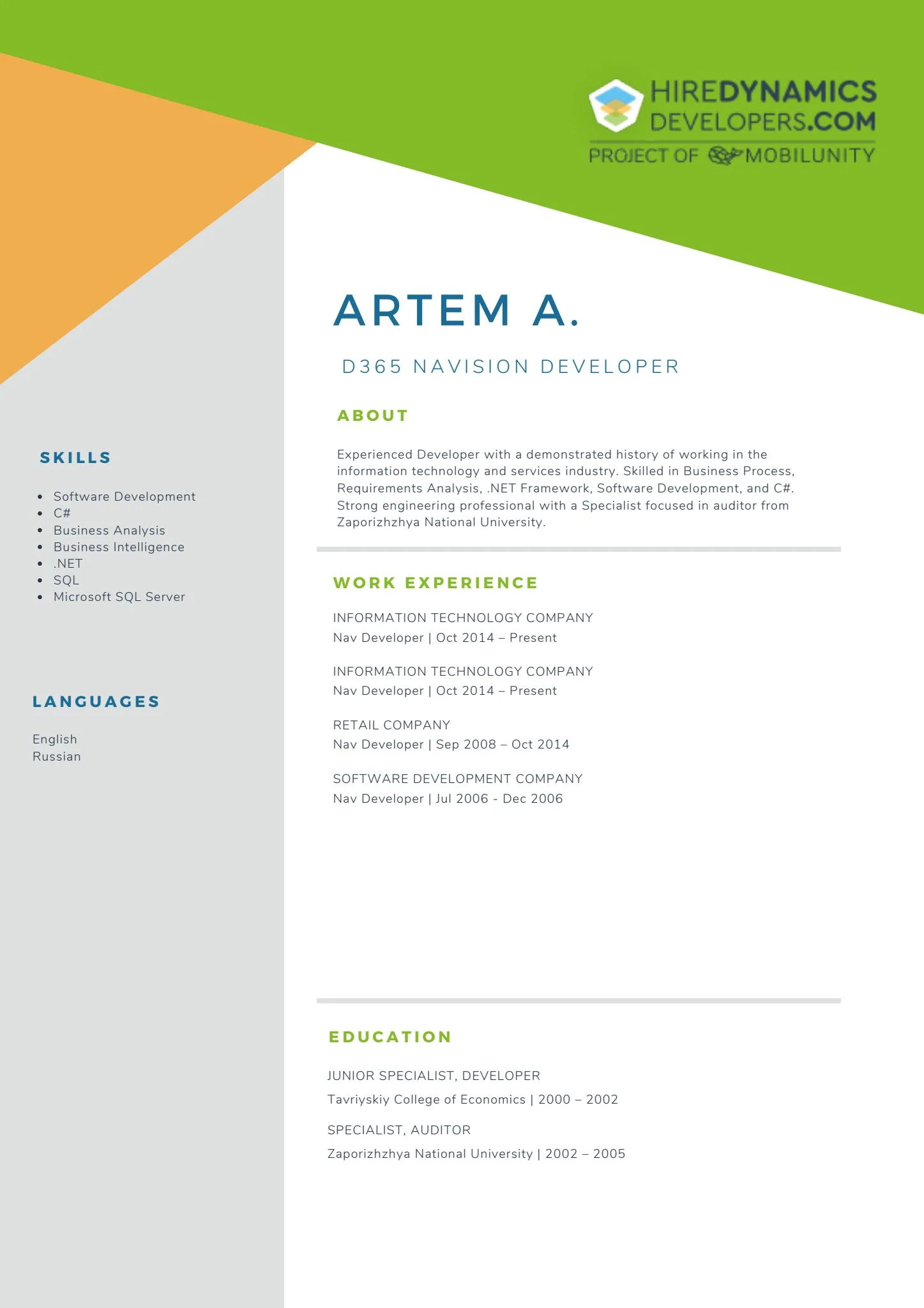 Artem A. – D365 Solution Developer / Navision Developer