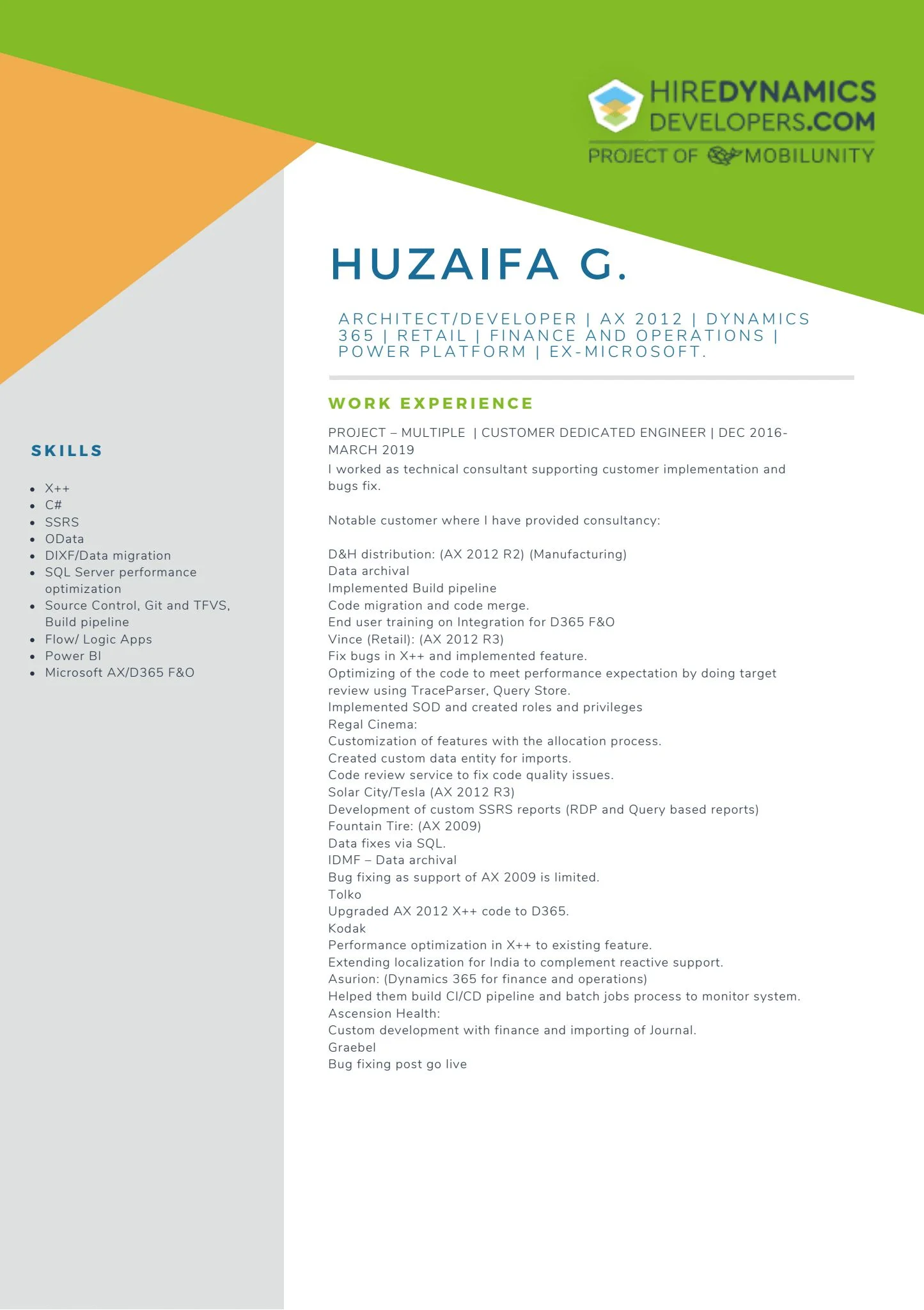 Huzaifa G. – Finance and Operations Microsoft Dynamics Programmer