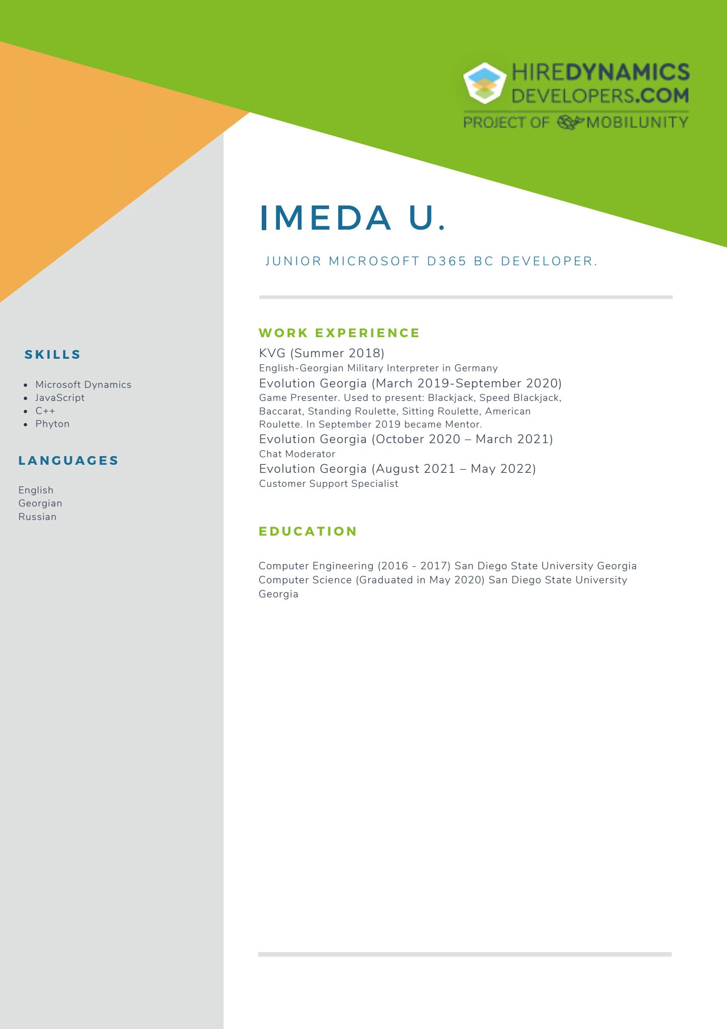 Imeda U. – Junior Microsoft D365 BC Developer