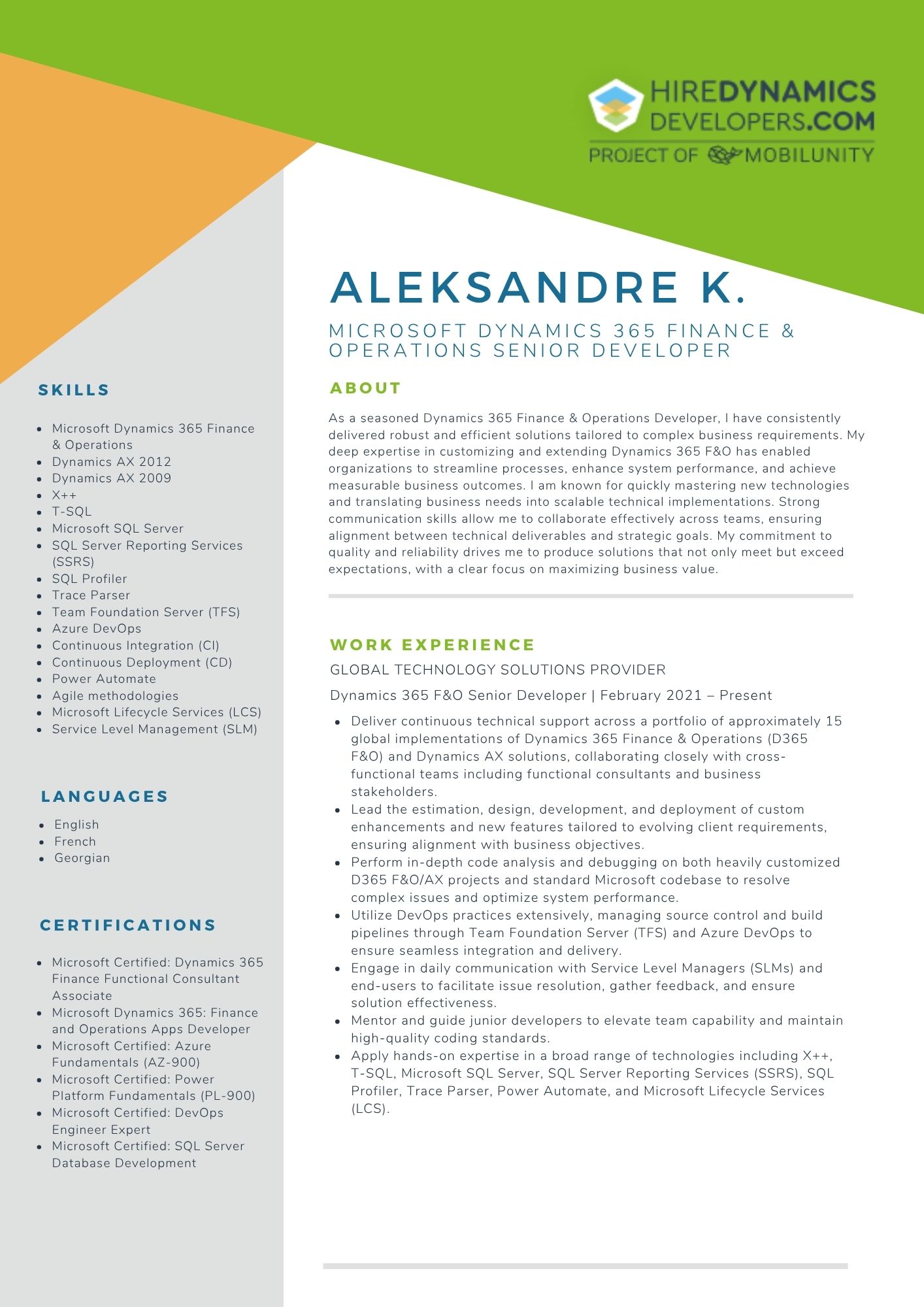 Microsoft Dynamics 365 Finance & Operations Senior Developer
