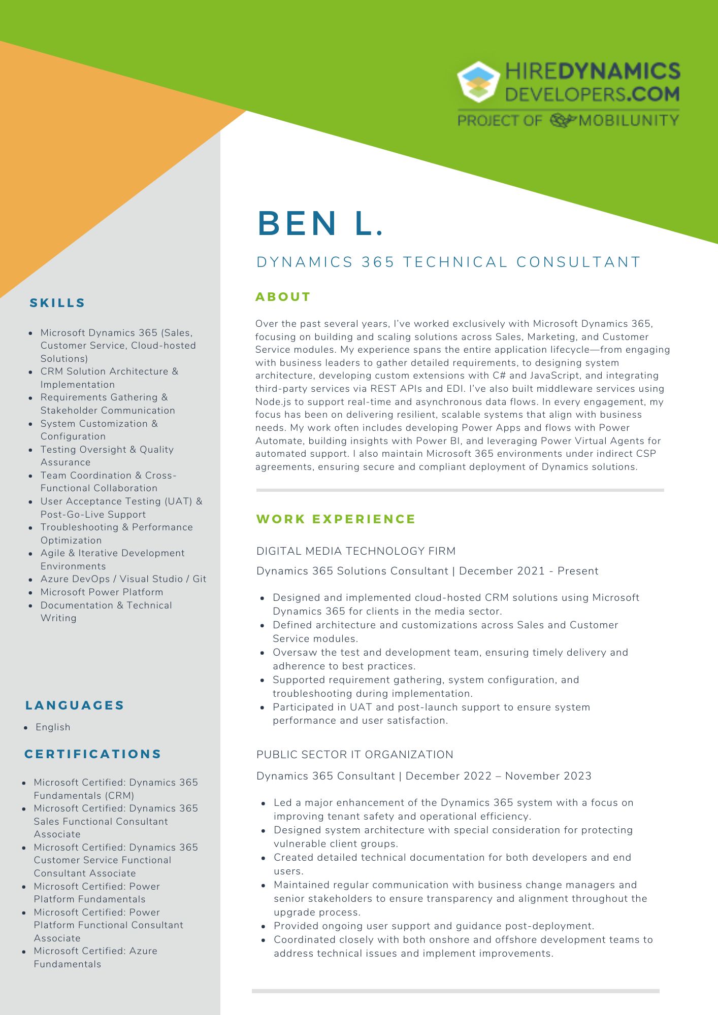 Dynamics 365 Technical Consultant
