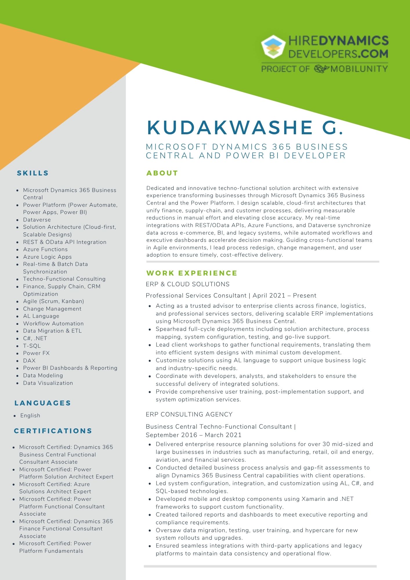 Kudakwashe G – Microsoft Dynamics 365 Business Central and Power BI Developer