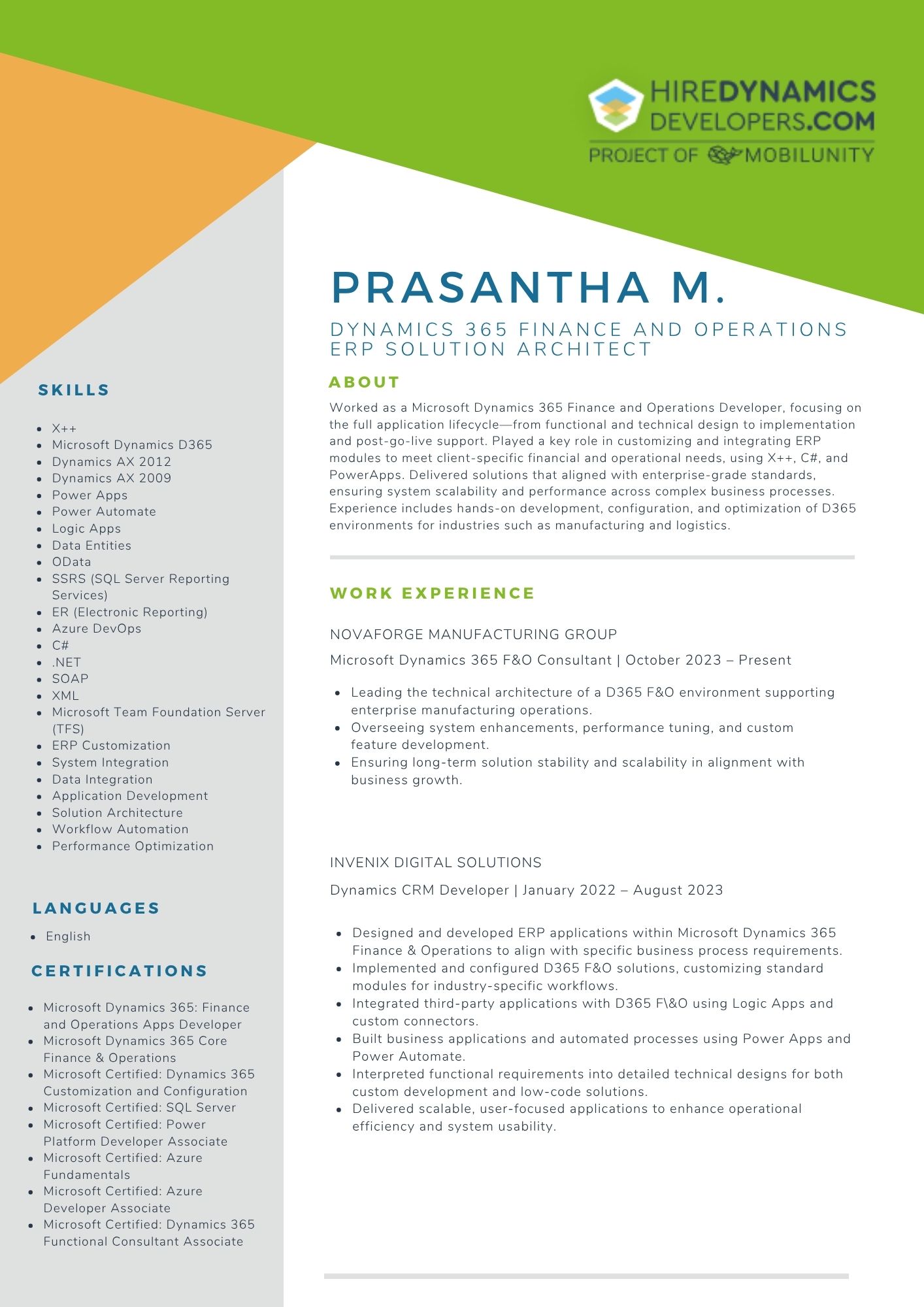 Dynamics 365 Finance and Operations ERP Solution Architect