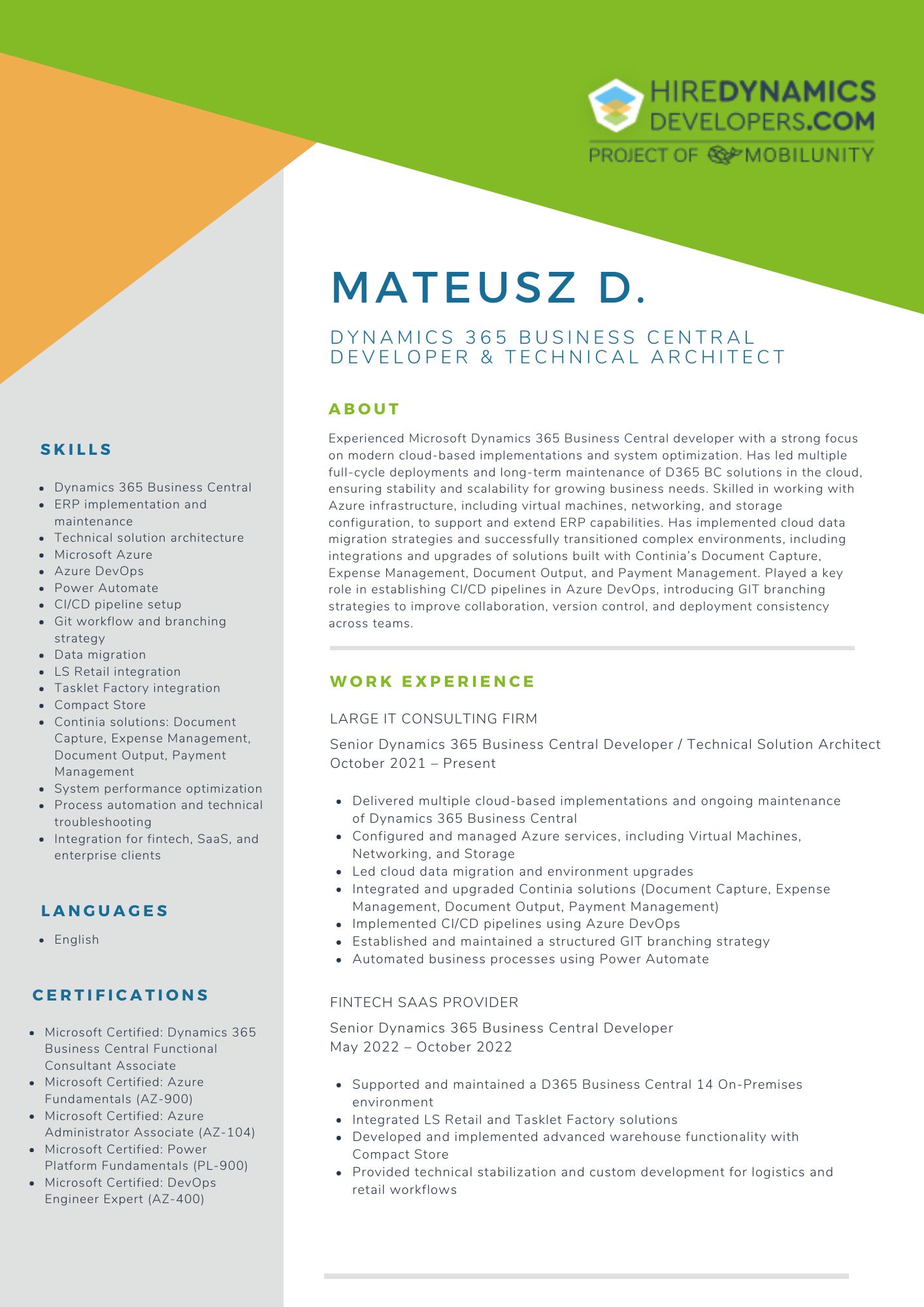 Dynamics 365 Business Central Developer & Technical Architect