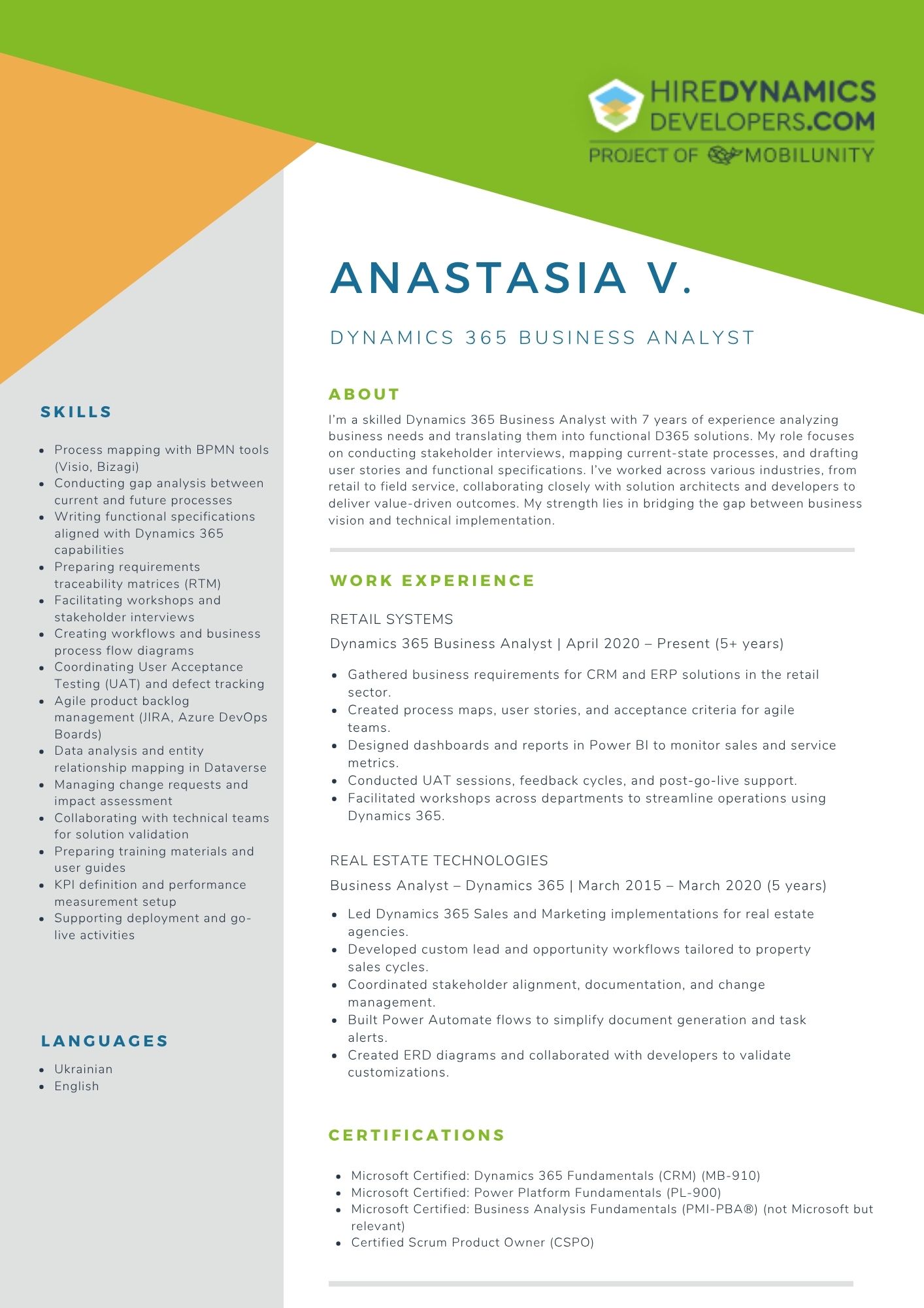 Dynamics 365 Business Analyst