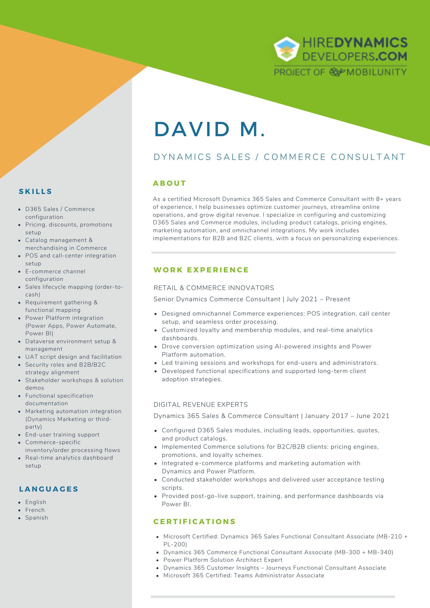 David M Dynamics Sales Commerce Consultant