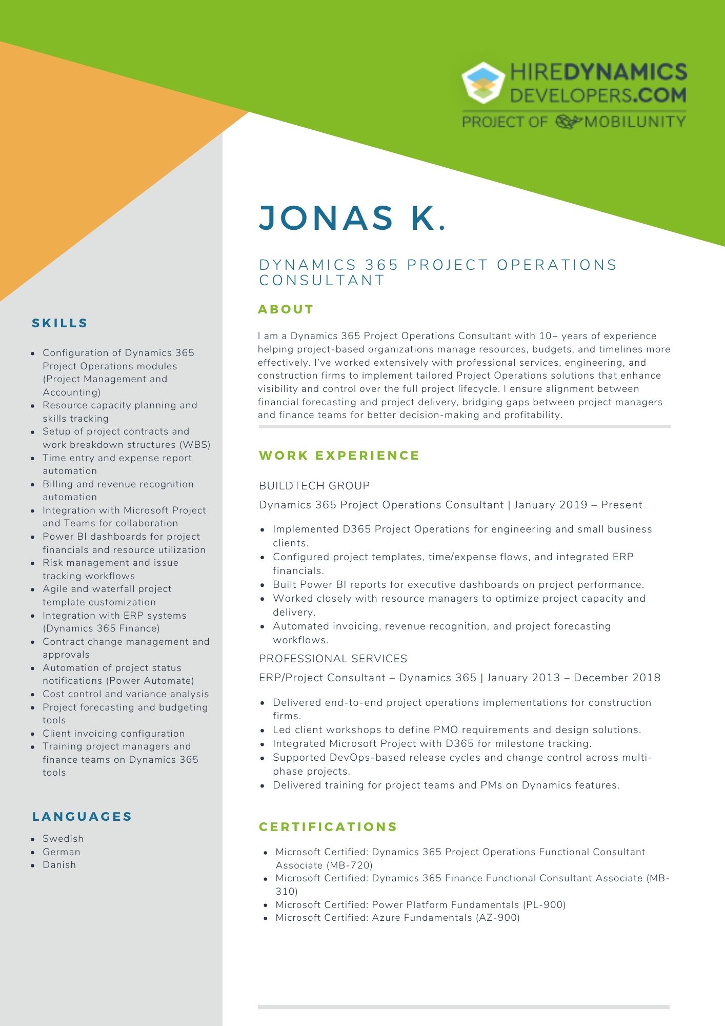 Jonas K Dynamics 365 Project Operations Consultant