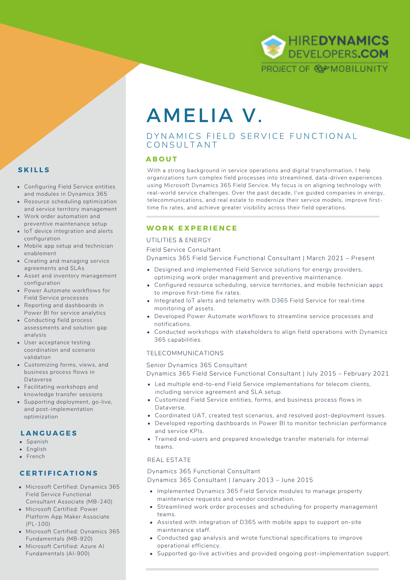 Amelia V. – Dynamics Field Service Functional Consultant