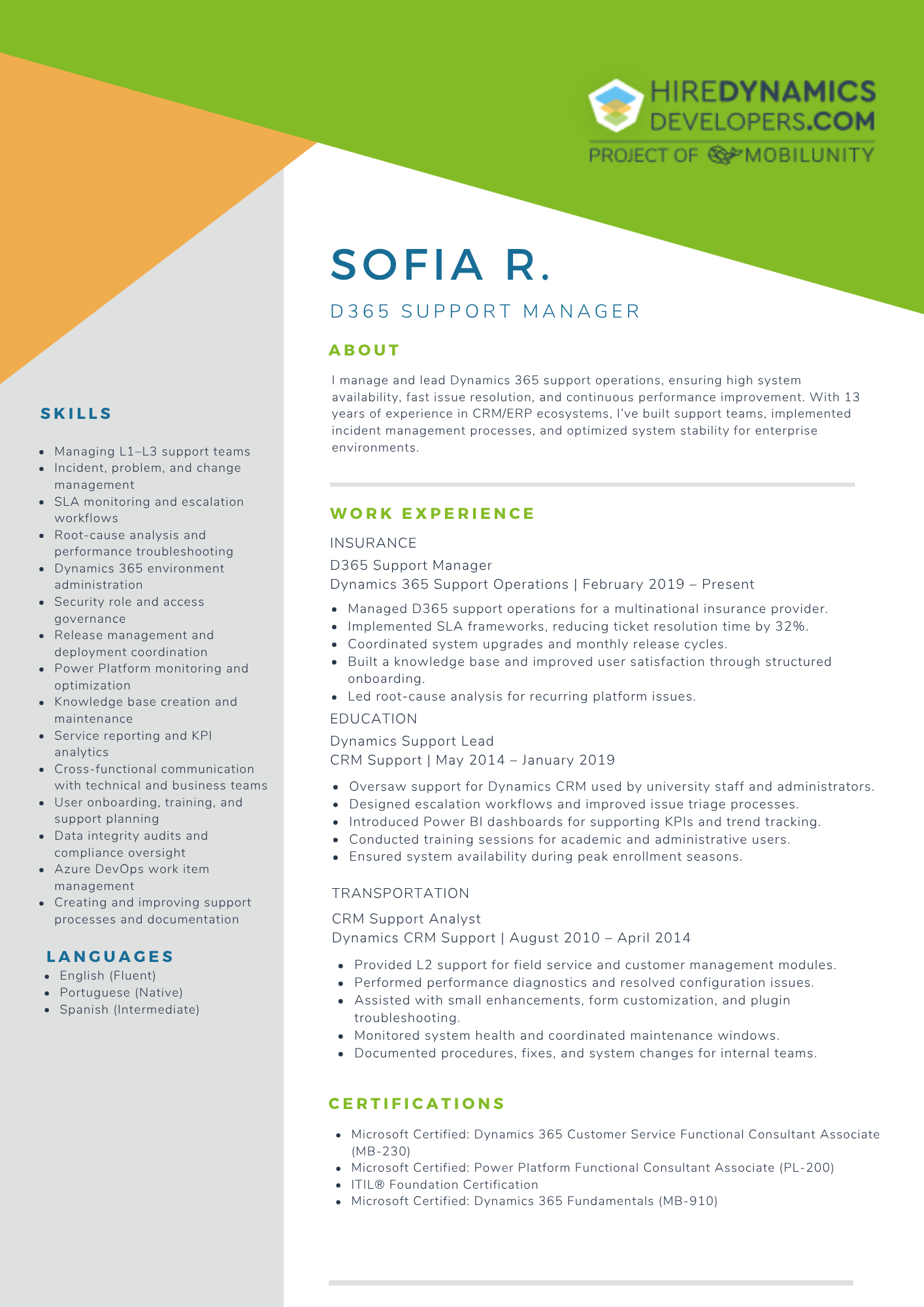 Sofia R. – D365 Support Manager