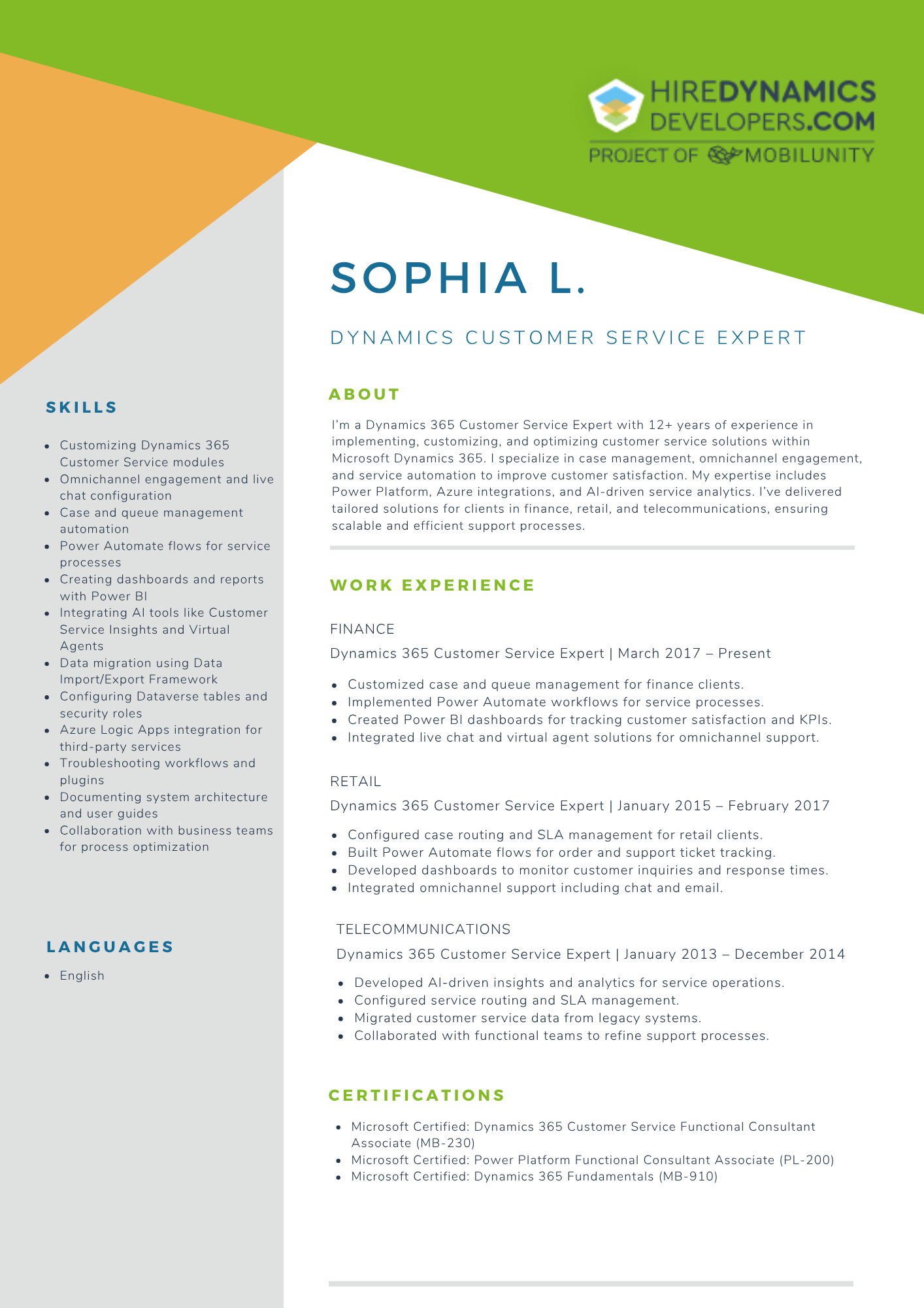 Sophia L. – Dynamics Customer Service Expert